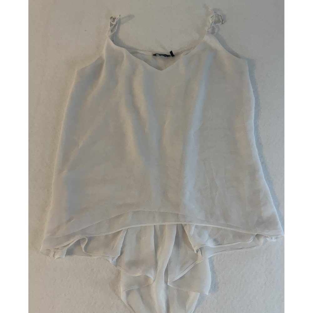 Marciano White Chiffon Split Back Camisole Top V-Neck Adjustable Straps Size M